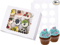 30-Set Cupcake Boxes Hold 12 Standard Cupcakes, Food Grade Cupcake Holders Bakery Carrier Boxes with Windows and Inserts for Cupcakes, Muffins and Pastries (White-30 Pack)