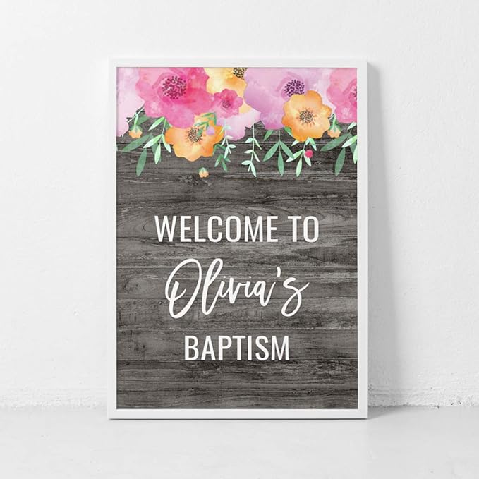 Andaz Press Personalized Extra Large Wedding Easel Board Party Sign, 12x18-inch, Pink Floral Flowers on Gray Rustic Wood, Your Text Here, 1-Pack, Custom
