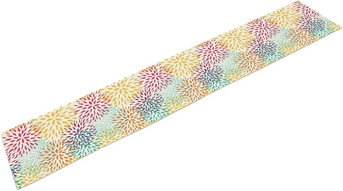 Abstract Flowers Table Runner, Chrysanthemum Dahlia Vintage Modern Colorful Spring Summer Elegant Table Runner for Party Kitchen Dining Living Room Laundry Room Decor, 13x70 Inch