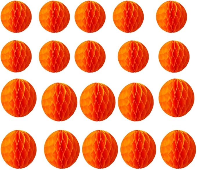 20pcs Honeycomb Flower Balls Party Honeycomb Balls Decoration Paper Flower Balls Tissue Paper Flower Ball Pom Poms Ball for Birthday Wedding Home Decor (3inch+6inch, Orange)