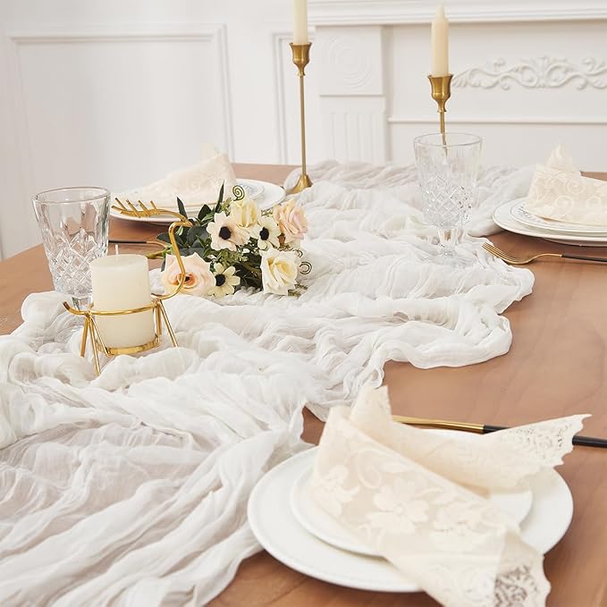 White 2 Pack Cheesecloth Table Runner 120 Inch 10 FT Boho Rustic Gauze for Wedding Baby Shower Party Farmhouse Summer Home Decor Washable
