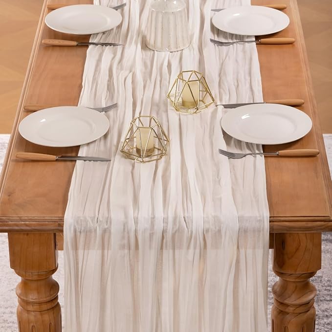MLMW 6 Pack Ivory White Table Runner Cheesecloth Boho Gauze Rustic Cheese Cloth Table Runner 160 inch Sheer 13.3ft for Thanksgiving Wedding Party Baby Bridal Shower Birthday