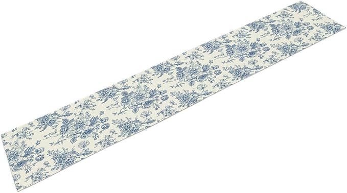 Floral Table Runner, Retro Blue Flower Chinoiserie Sketch Pattern Print Table Runner for Kitchen Dinning Table Runner Decor Home Wedding Party Holiday, 13x36 Inch