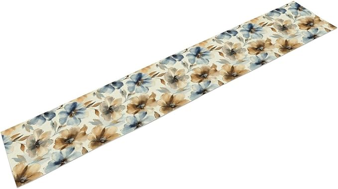 Poppy Floral Table Runner, Watercolor Brown Blue Flowers Blossom Summer Nature Table Runner for Kitchen Dinning Table Runner Decor Home Wedding Party Holiday, 13x36 Inch