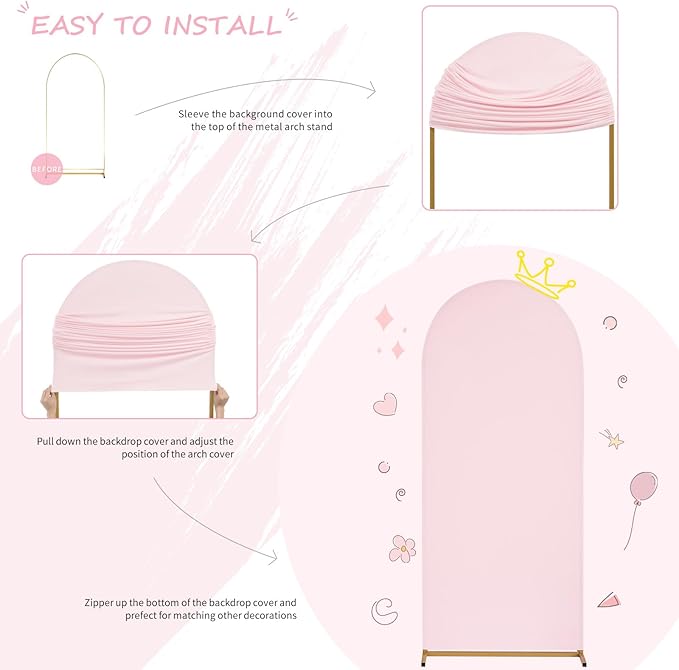 SoarDream Arch Backdrop Cover Pink Spandex Fitted 5FT Pink Wedding Arch Covers Balloon Round Top Chiara Arch Backdrop Fabric for Bridal Shower Wedding Birthday Party Stage Decoations