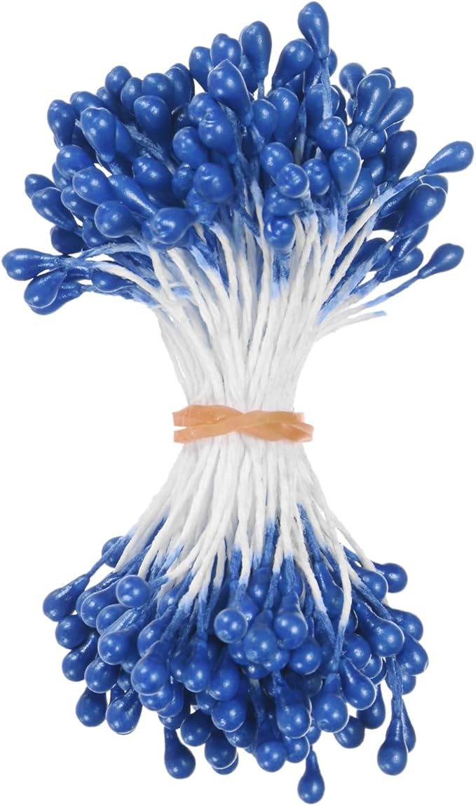 150-Pack Flower Stamens for Crafts, 5mm Double Heads Artificial Pearl Floral Pistil Mini Flower Pollens Stamens for DIY Making/Wedding/Scrapbook Decoration [Sapphire Blue]