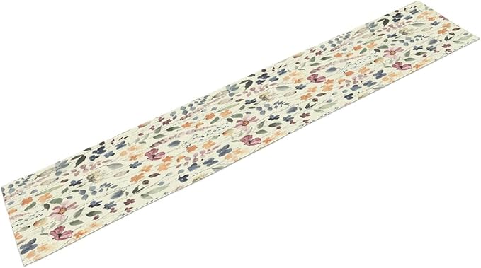 Watercolor Floral Table Runner, Vintage Colorful Floral Natural Style Pattern Decorative Home Restaurant Kitchen Rectangle Table Runner,13in（33cm） W * 60in（152cm） L