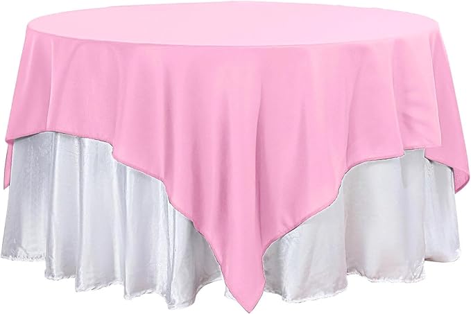 Efavormart 90" Square Polyester Table Overlay for Wedding Kitchen Dining Events - Pink