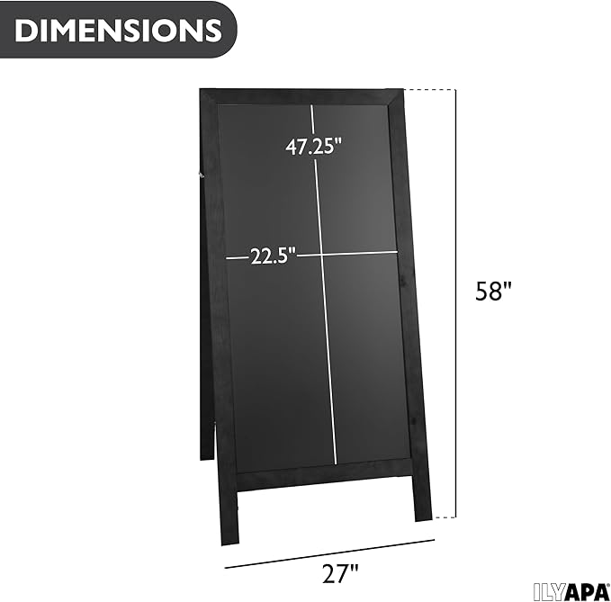 Ilyapa A-Frame Chalkboard Sidewalk Sign - 58 x 27 inches, Folding Standing Sandwich Sign – Sturdy Freestanding Black Magnetic Sandwich Menu Display