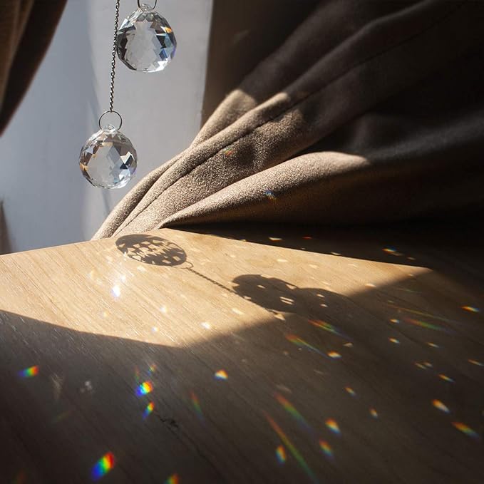 Hanging Clear Crystal Suncatcher Ornaments with Moon Decor Rainbow Maker Crystal Beads Ball Prisms Pendant