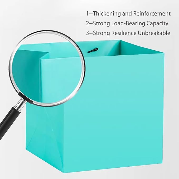 Teal Blue Paper Gift Bag Small Square Bottom Kraft Paper Bags with Handles for Wedding Baby Shower Birthday Party (Teal Blue, 8 x 8 x 8 in, 10 CT)