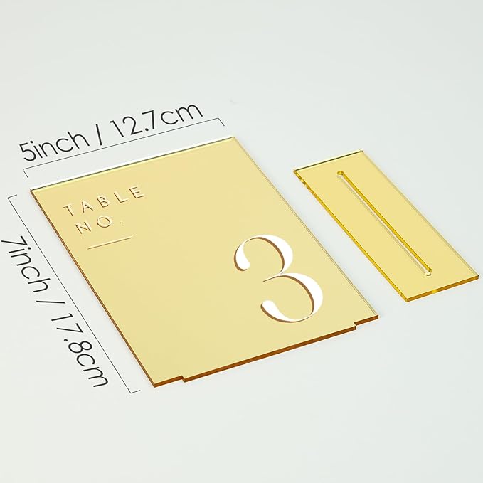 JINMURY Gold Wedding Table Numbers 1-10 with Stands, 5"x7" Gold Mirror Acrylic Table Numbers, Perfect for Wedding Reception, Party, Anniversary, Event