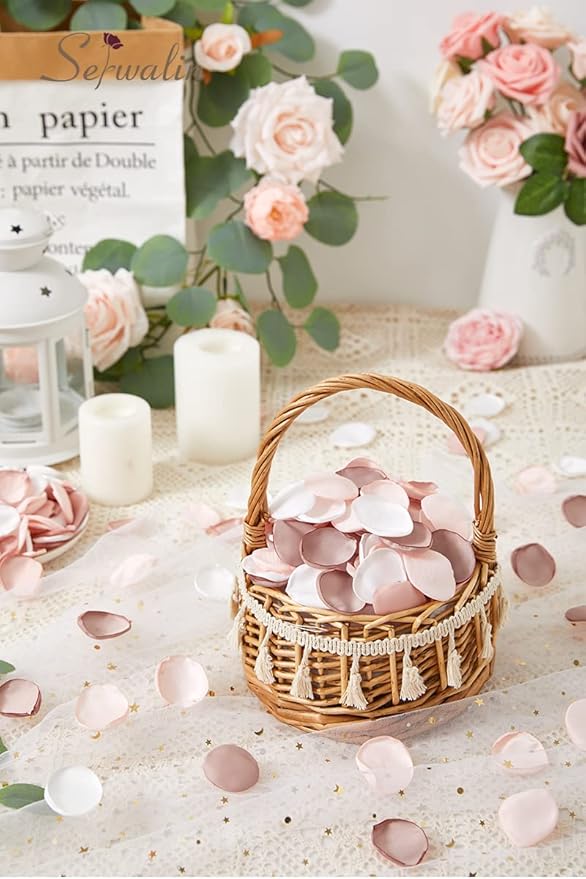 Serwalin 300Pcs Silk Rose Petals Artificial Flower Petals for Weddings Nude Pink Petals for Romantic Night Petals for Flower Girl Basket Wedding Proposal Aisle Table Decor (3 Color Mixes)