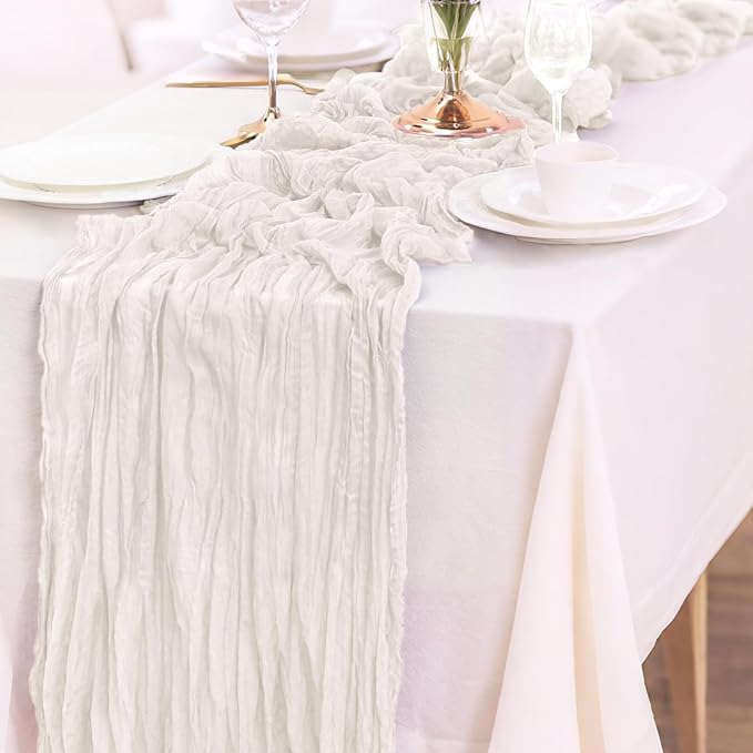 Cheesecloth Table Runner 10FT (35x120 Inch) - 6 Pack White Boho Gauze Fabric Cheese Cloth Table Runner Rustic Sheer Table Runners Cheesecloth for Wedding, Bridal Shower, Birthday Party Decor