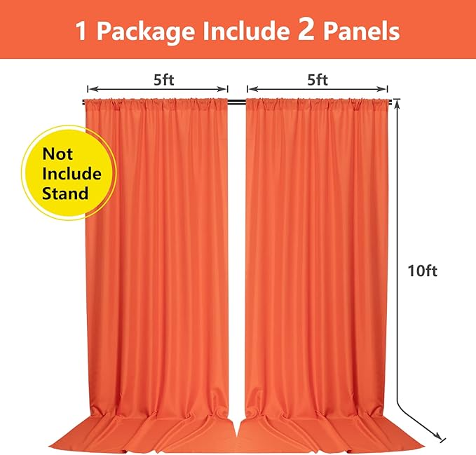 MYSKY HOME Orange Backdrop Curtains for Parties, Weddings, Stage - Light Filtering, Sliding Drapes, 5ft x 10ft, 2 Panels