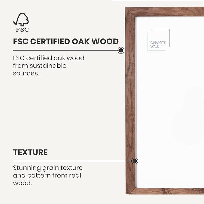 Opposite Wall - 18x24 in - Dark Solid Oak Wood Picture Frame - Lightweight, Versatile & Shatterproof - Wall Hanging Poster or Photo Frame - Wall Decor for Office, Gallery & Home