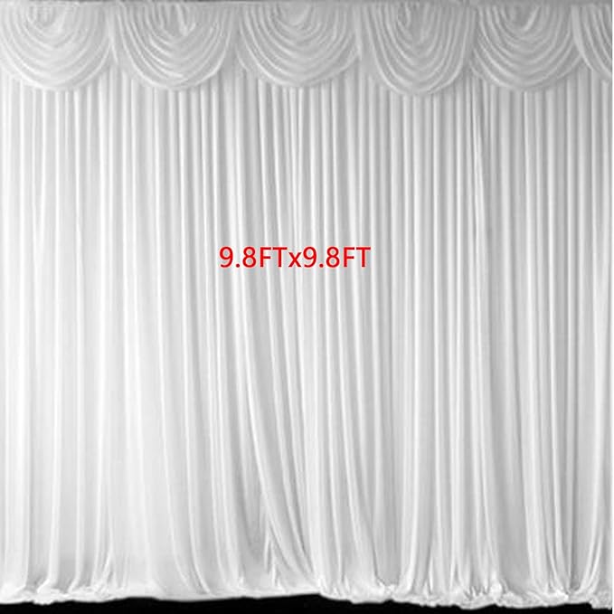 MYOYAY Luxury Ice Silk Backdrop Curtains 10x10ft Wedding Stage Backdrop Drapes Silk Fabric Curtain Panels for Wedding Ceremony Party Event Birthday Home Window Decorations White