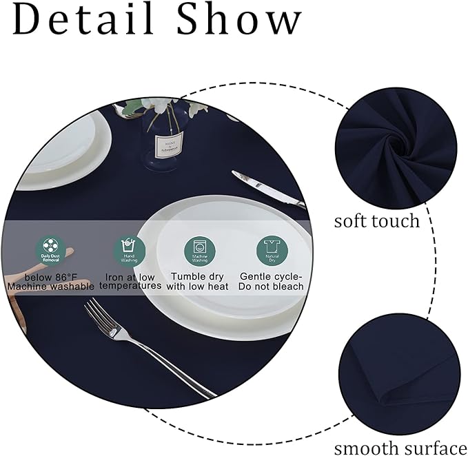 Fitable Rectangle Tablecloth Stain and Wrinkle Resistant Washable Polyester Table Cloth for Buffet Parties and Camping (60x84 inch, Navy Blue)