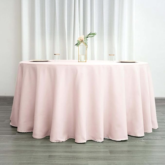 Efavormart Round Tablecloth, 132 Inch Stain & Wrinkle Resistant Washable Table Cloth, Decorative Polyester Fabric Table Cover for Banquet, Wedding, Dining- Blush