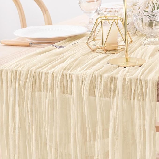 MLMW 3 Pack Beige Table Runner Cheesecloth Boho Gauze Rustic Cheese Cloth Table Runner 160 inch Sheer 13.3ft for Thanksgiving Wedding Party Baby Bridal Shower Birthday