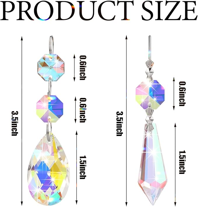 24 Pcs Chandelier Crystal Replacement 38 mm Teardrop & Icicle Crystal Prisms Hanging Gems Parts for Lamps and Chandeliers Suncatcher Christmas Tree Windows Home Decor (Colorful)