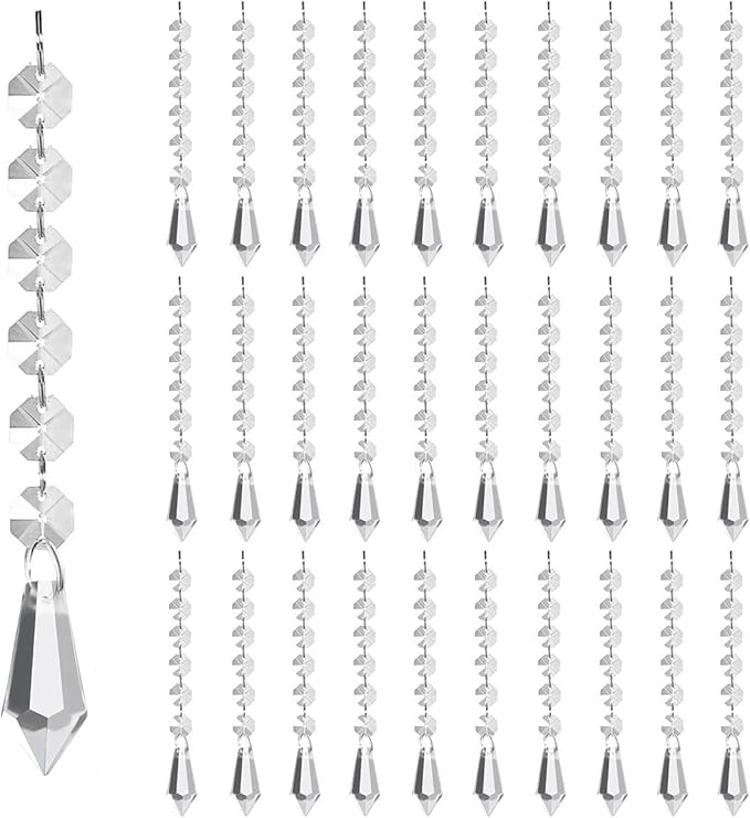 50 Pack Hanging Crystals - Clear Acrylic Prisms Pendant Ornaments for Christmas Tree, Centerpieces, Chandelier, Window & Home Decor, Ideal for Weddings, Parties Decorations (Icicle)
