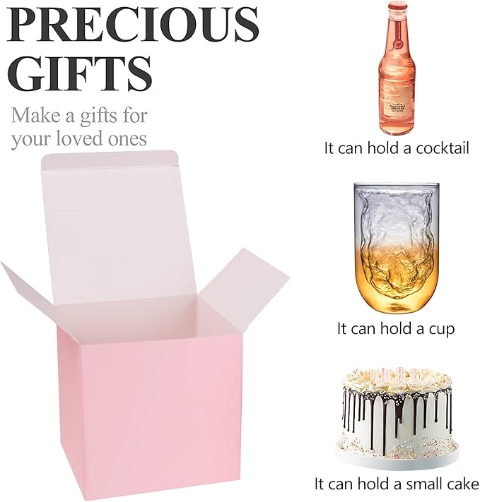 COTOPHER Small Gift Boxes 25 Pack 6x6x6 inches Pink Gift Boxes with Lids for Gifts, Crafting, Wedding Party Favor, Cupcake Boxes, Candy, Bridesmaids Proposal Box with Ribbons and Stickers