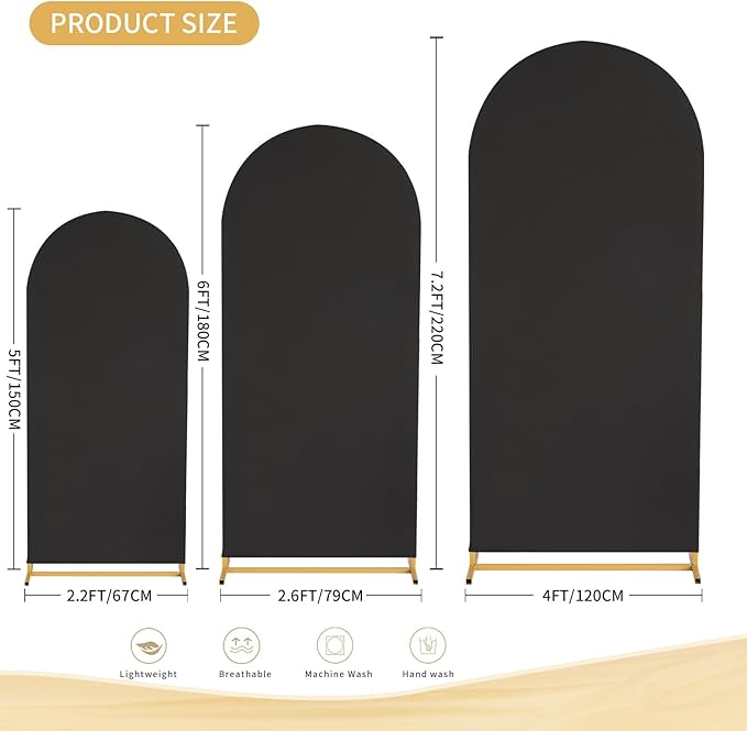 Black Arch Cover 7.2ft Spandex Backdrop Stand for Balloon Wedding Party Ceremony Decorations - Stretchy Chiara Arch