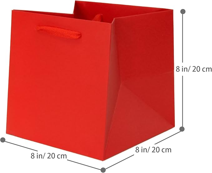 Red Paper Gift Bag Small Square Bottom Kraft Paper Bags with Handles for Wedding Baby Shower Birthday Party (Red, 8 x 8 x 8 in, 10 CT)
