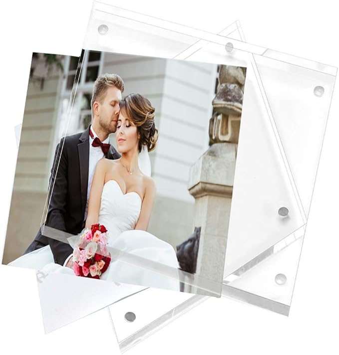 Magicool Premium Acrylic Photo Frame- Magnet Photo Frame -Double Sied Thick Desktop Frames (4x4 5 pack)