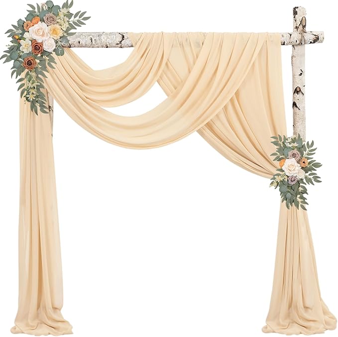 2 Panels Wedding Arch Draping Fabric 20Ft Length x 28" Width Champagne Arch Drapes Chiffon Fabric Sheer Curtains Backdrop for Party Bridal Decorations Wedding Ceremony Ceiling Stage Reception Decor