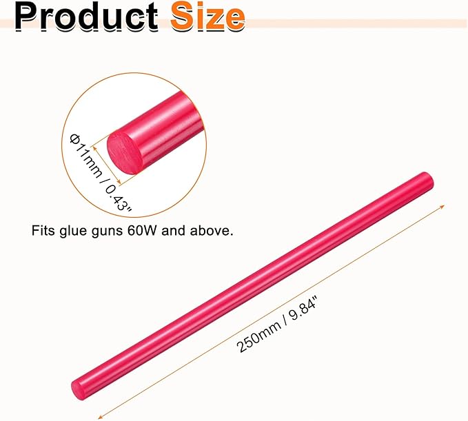 HARFINGTON 10pcs Hot Glue Sticks 0.43" Dia x 9.84" Long EVA Mini Hot Melt Adhesive Glue Stick for Hot Melt Gun Wood Plastic Glass Flowers Fabrics Foam, Rose Red