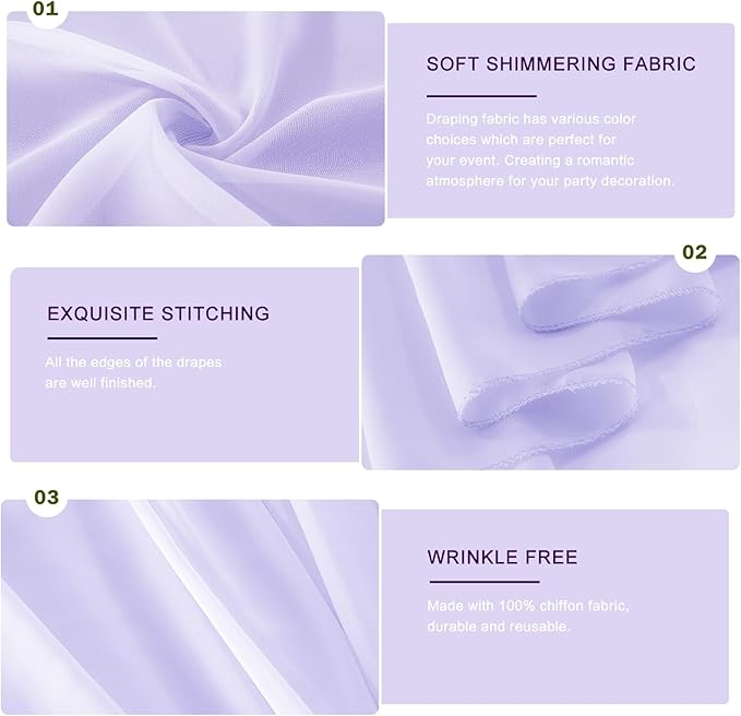 Wedding Arch Draping Fabric 29" x 18 FT Lavender Sheer Chiffon Outdoor Curtain Drapes for Wedding Birthday Party Ceremony Decor(2 Panels, Lavender)
