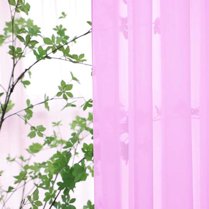 Window Pink Sheer Curtains 90 Inches Long 2 Panels Sheer Curtain Basic Rod Pocket Panel for Bedroom Children Living Room Yard Kitchen (Pink, 52" W x 90" L | 2 pcs)