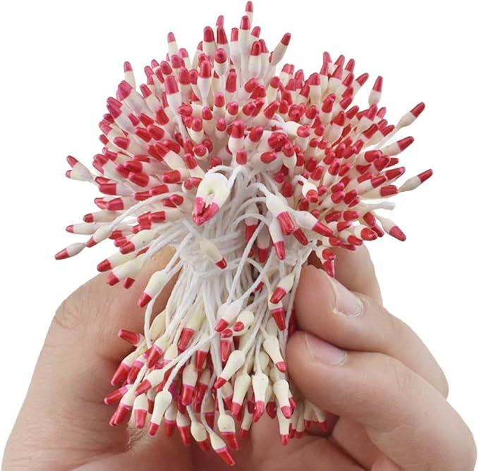 HAHIYO 700Pcs 2mm Light Yellow & Red Pearl Double Head Flower Stamen Pistil for Making, Scrapbook Decoration - Bicolor Handmade Artificial Pearlized Floral Pollen