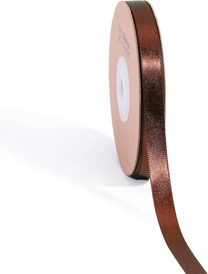LaRibbons Brown Satin Ribbon 3/8 Inch 50 Yards Thin Luxury Double Faced Firar Brown Silk Ribbon for Flower Bouquet Crafts Gift Wrapping Wedding Christmas Decoration