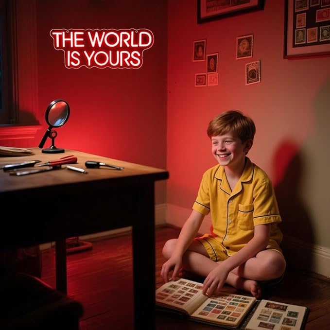 The World is Yours Neon Sign,Red Dimmable LED Light Signs for Wall Art Decor,Backdrop for Cinema Bedroom Club Party Man Cave,Gift for Boys Teen Men USB Powered（14.2"*5.5"）