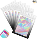 Funfery 100 Pack Gradient Holographic Bags,Resealable Bags with Zipper,Clear Window Packaging Pouchs,Foil Bag for Food Storage,Small Business,Sample Jewelry Bag(4.7×7In,White Black)
