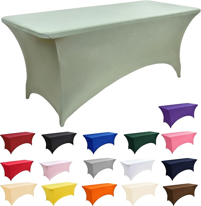 124 2-Pack 8ft Spandex Table Covers for Rectangle Folding Tables - Washable Elastic Tablecloth - Ultimate Fitted Table Protector for Parties, Banquet, and Wedding