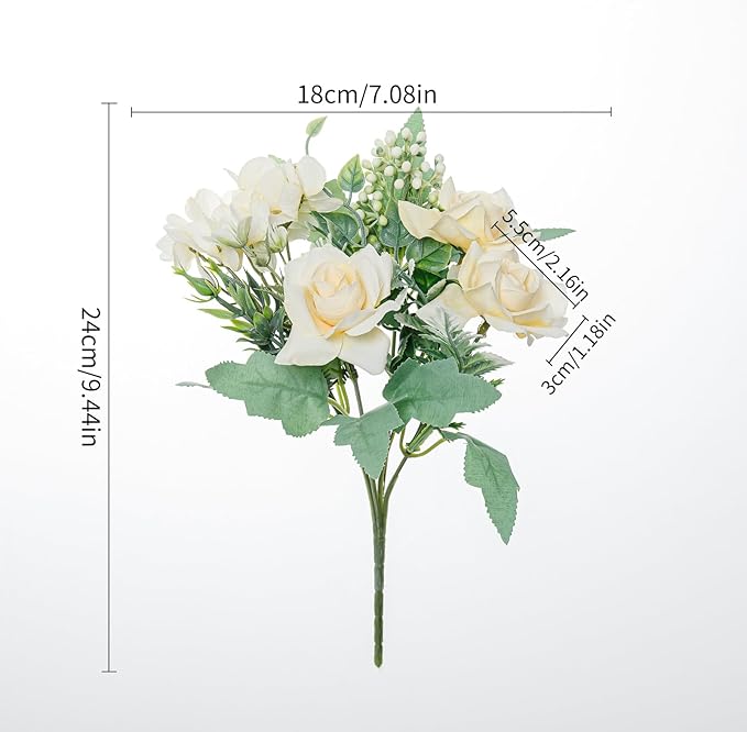 Artificial Flower 5 Branches Artificial Silk Fake Flowers Bouquet Small Roses for Wedding Home Office Tables Decor 4 Packs(Champagne)