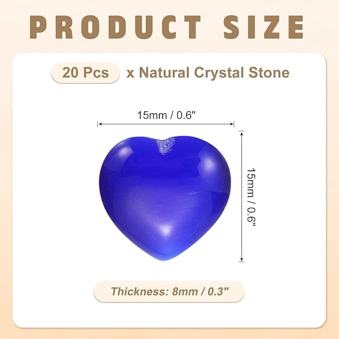 PATIKIL 20 Pcs Natural Heart Shaped Crystal Stone, 0.6 Inch Mini Polished Love Gemstone Crystal, Pocket Rock Engraved Worry Stones for Women Gifts Meditation, Dark Blue Cats Eye