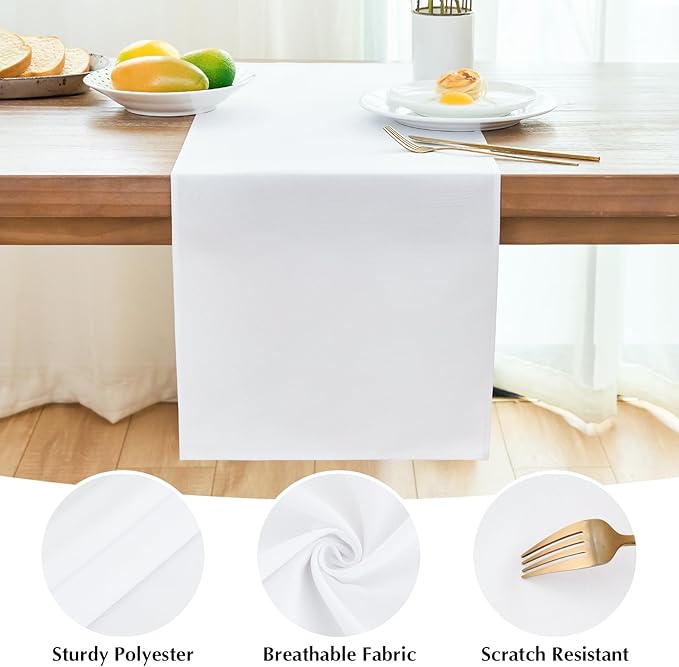 2 Pack White Table Runner 12 x 60 Inch Solid Color Farmhouse Runners Coffee Table Dresser for Daily Party Home Decoration