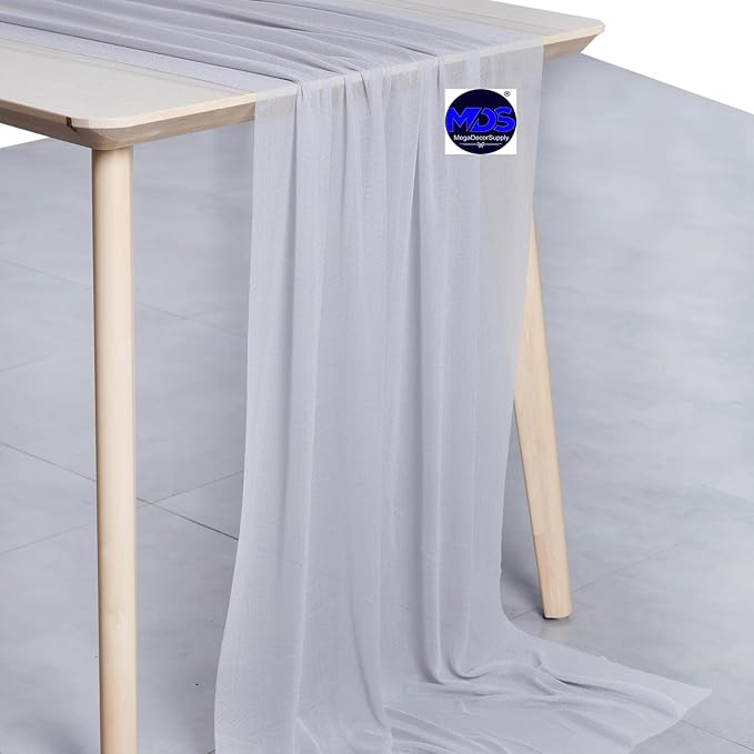 MDS 10 Pack 10ft Chiffon Table Runner 29 x 120 Inches Sheer Wedding Runner Romantic Rustic Table Runner for Wedding Decorations, Birthday Parties, Bridal Shower Party Arch Decor - Cool Gray