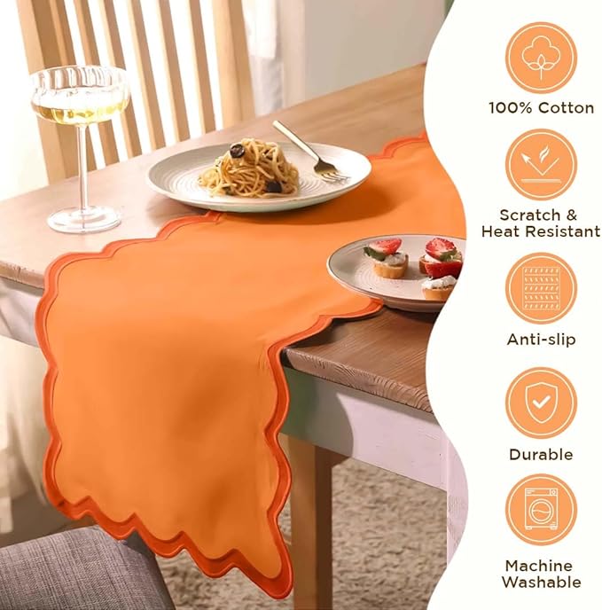 Folkulture Table Runners | Fall Table Runner 72 inches Long | 100% Cotton Table Runner for Fall Decor or Boho Decor | Orange Table Runners for Dining Room | Thanksgiving Decorations for Home