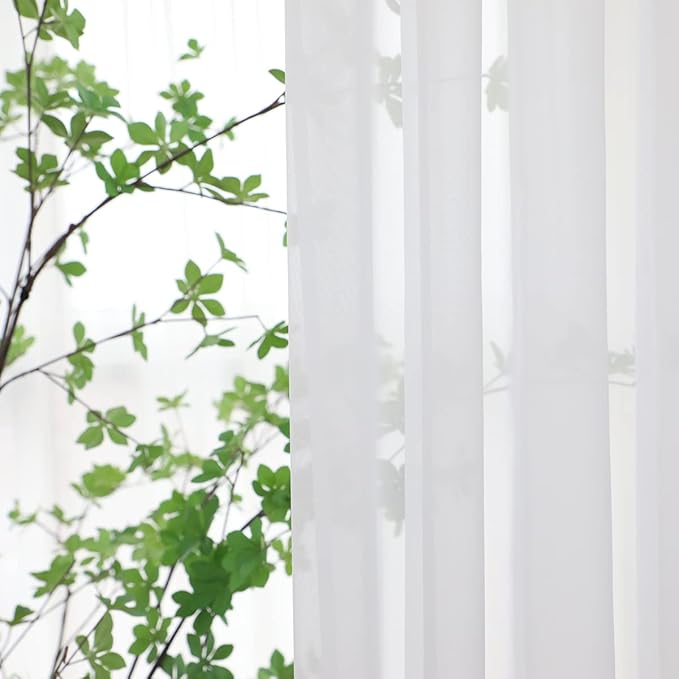 Window White Sheer Curtains 84 Inches Long 1 Panel Sheer White Curtains Basic Rod Pocket Panel for Bedroom Children Living Room Yard Kitchen (White, 52" W x 84" L | 1 pc)