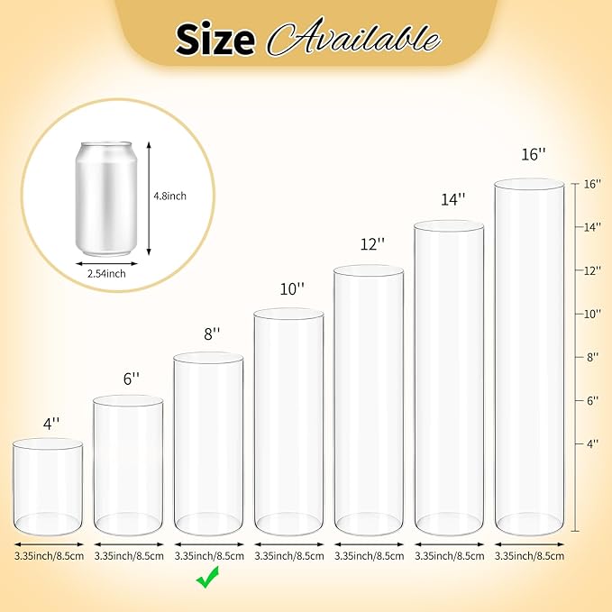 12Pack Glass Cylinder Vases for Centerpieces - 8 Inch Tall Flower Vase for Wedding Decorations, Floating Candle Holder Vase Bulk,Glass Hurricane Candle Holders for Table Shelf, Party, Home Decor