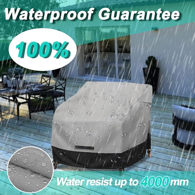 Patio Swivel Chair Cover Waterproof 2 Pack, 600D Heavy Duty Outdoor Furniture Covers for Universal Lawn/Deck/Garden/Backyard Fits up 32" W*37" D*36" H, Gray/Black