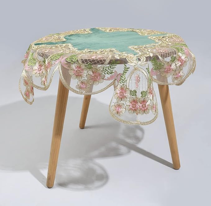 vctops Damask Lace Patchwork Tablecloth Luxury Square Small Table Cover Elegant Floral Embroidered Lace Table Cloth for Party Kitchen Dinning Picnic Decoration (Type N,22"x22")