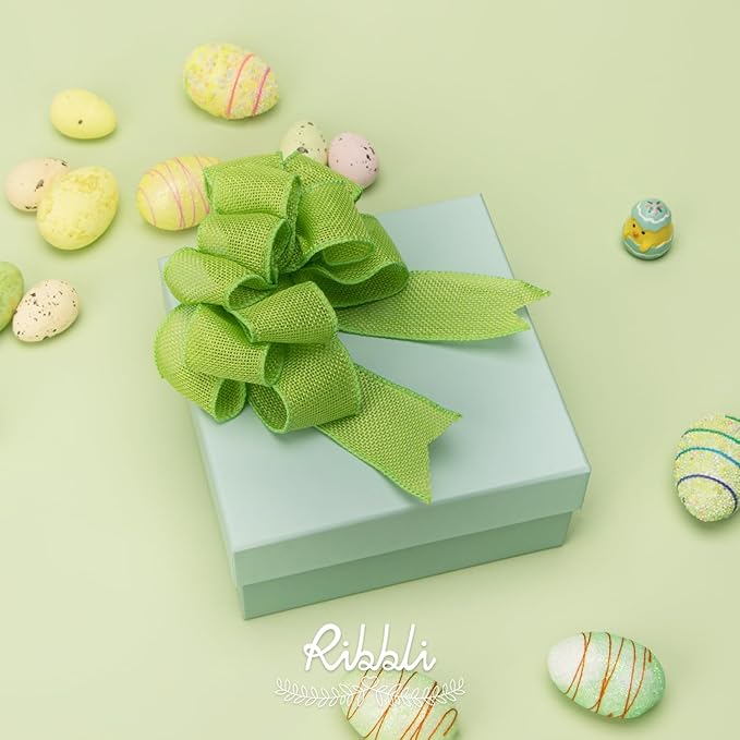 Ribbli Apple Green Burlap Wired Ribbon,1-1/2 Inch x 10 Yard, Wired Edge Ribbon for Big Bow,Wreath,Tree Decoration,Outdoor Decoration