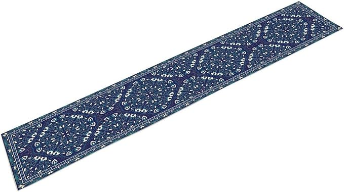Boho Floral Vintage Table Runner, Retro Morris Abstract Blue Flower Rustic Country Farmhouse Pattern for Home Kitchen Table Decor Dining Coffee Room Wedding Party Decor 13x108in